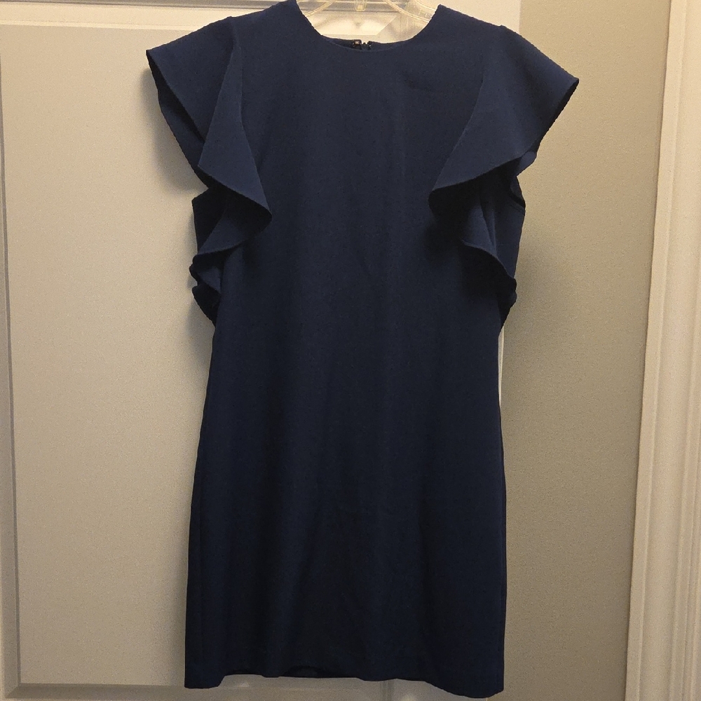 Laundry By Shelli Segal Navy Sheath Dress with Flutter Cap Sleeves